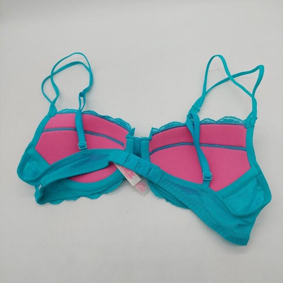 Victorias Secret PINK 34B Bra Aqua Blue Lightly Line Demi Underwire Back Close - Picture 2 of 5
